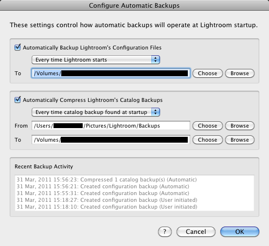 LR Backup Configure Automatic Backups dialog LR Backup Configure Automatic Backups dialog