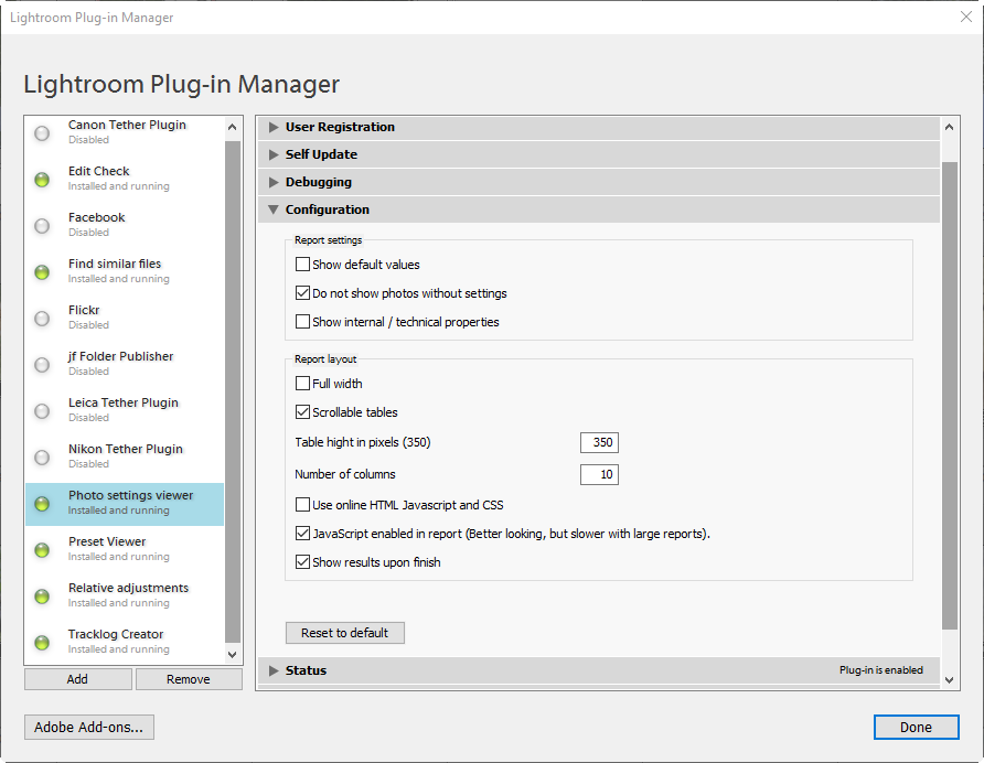 Configuration screen