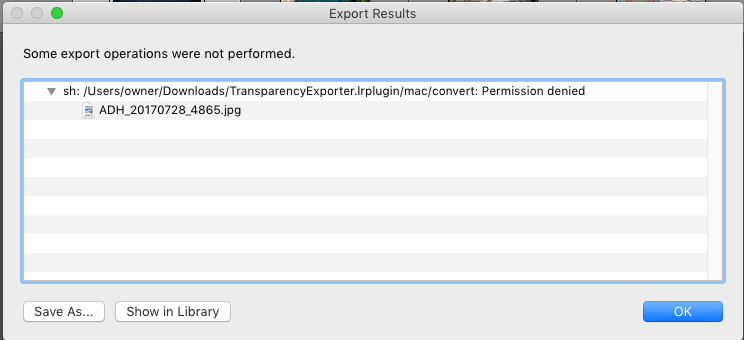 LightroomStatistics Lightroom plug-in Transparency exporter - permission denied error