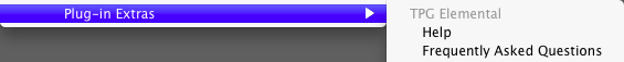 Elemental Help Plug-In Extras menu items