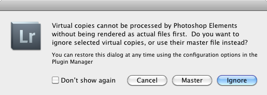 Virtual Copies warning dialog