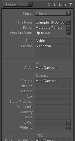 Metadata Panels Creator tagset