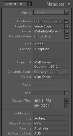 Metadata Panels Default (Extended) tagset