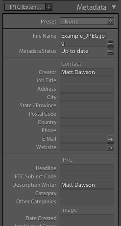 Metadata Panels IPTC (Extended) tagset